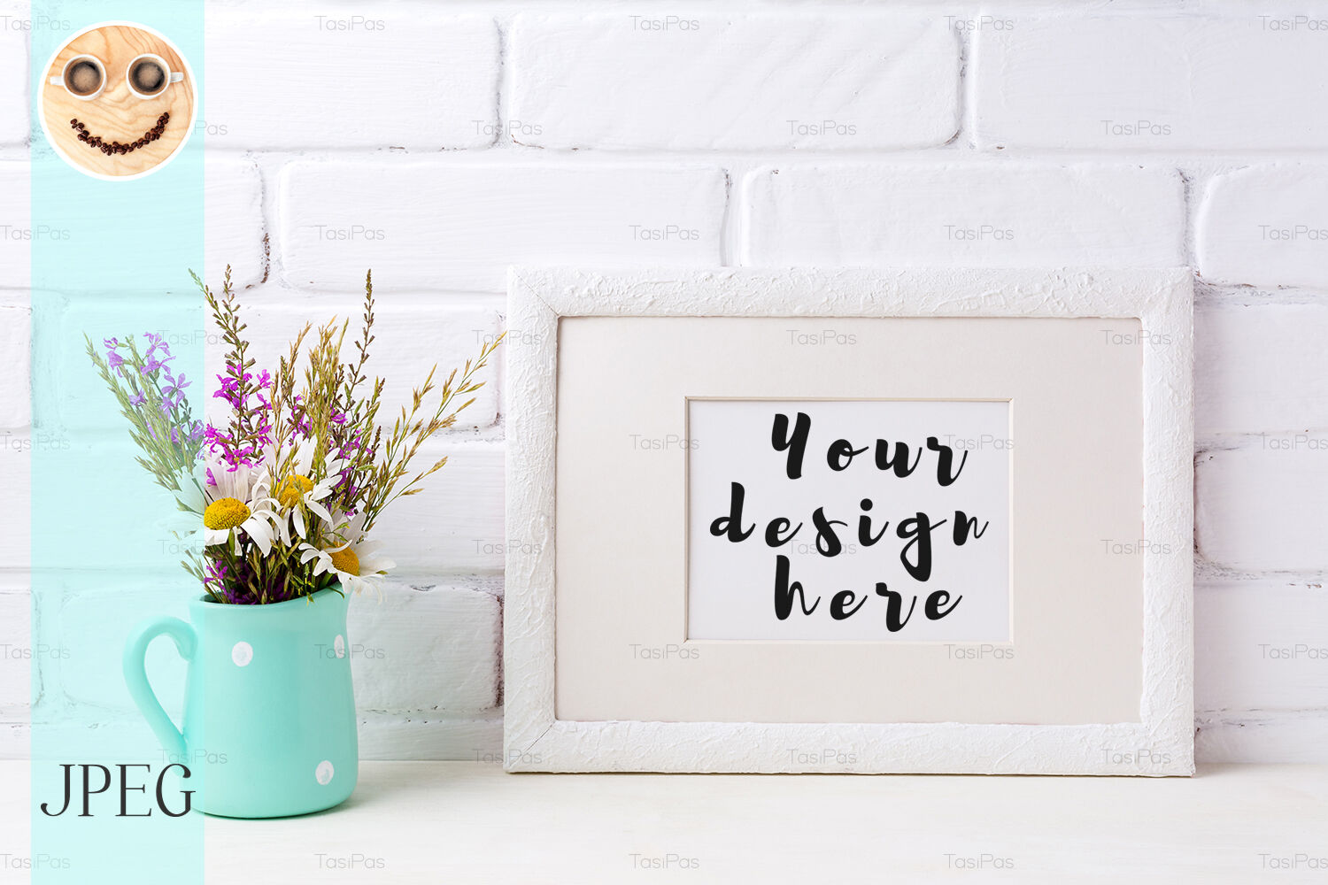 Download White landscape frame mockup with chamomile and purple ...