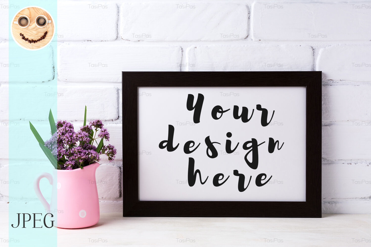 Download Black brown landscape frame mockup with purple flowers in ...