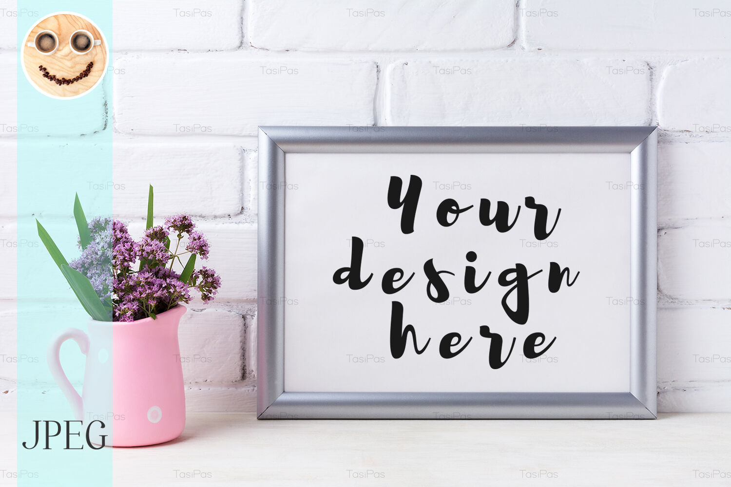 Download Silver landscape frame mockup with purple flowers in pink ...