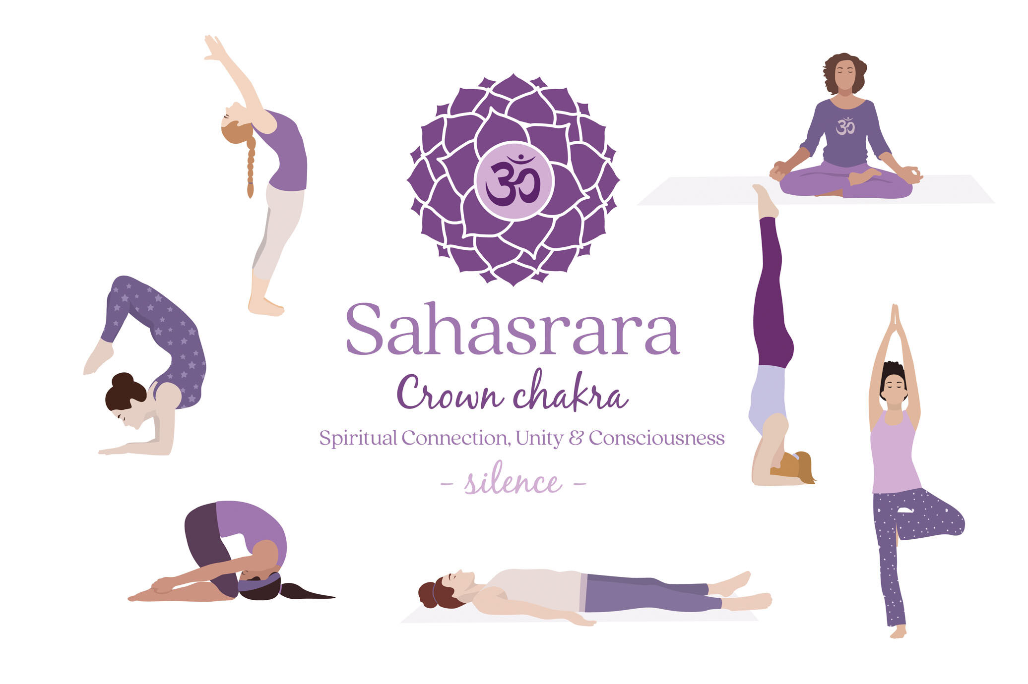 Sahasrara Chakra Yoga Postures By Sunnyfields | TheHungryJPEG.com