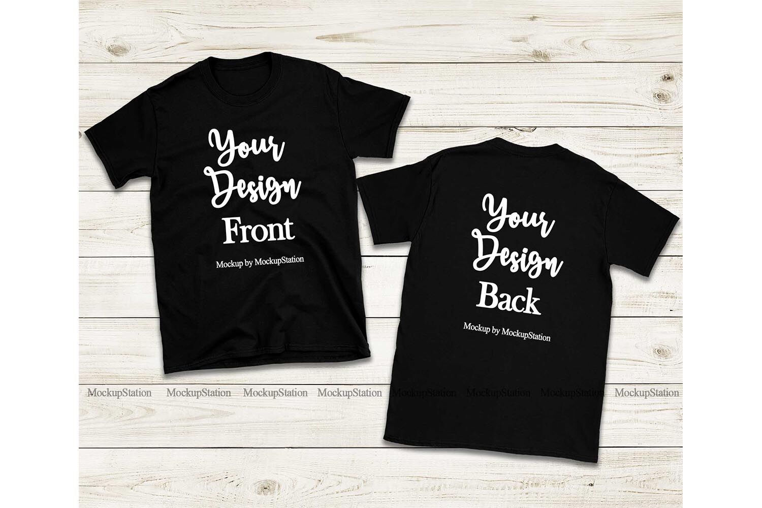 Download Front Back Black Tshirt Mockup Gildan 64000 Shirt Mock Up By Mockupstation Thehungryjpeg Com