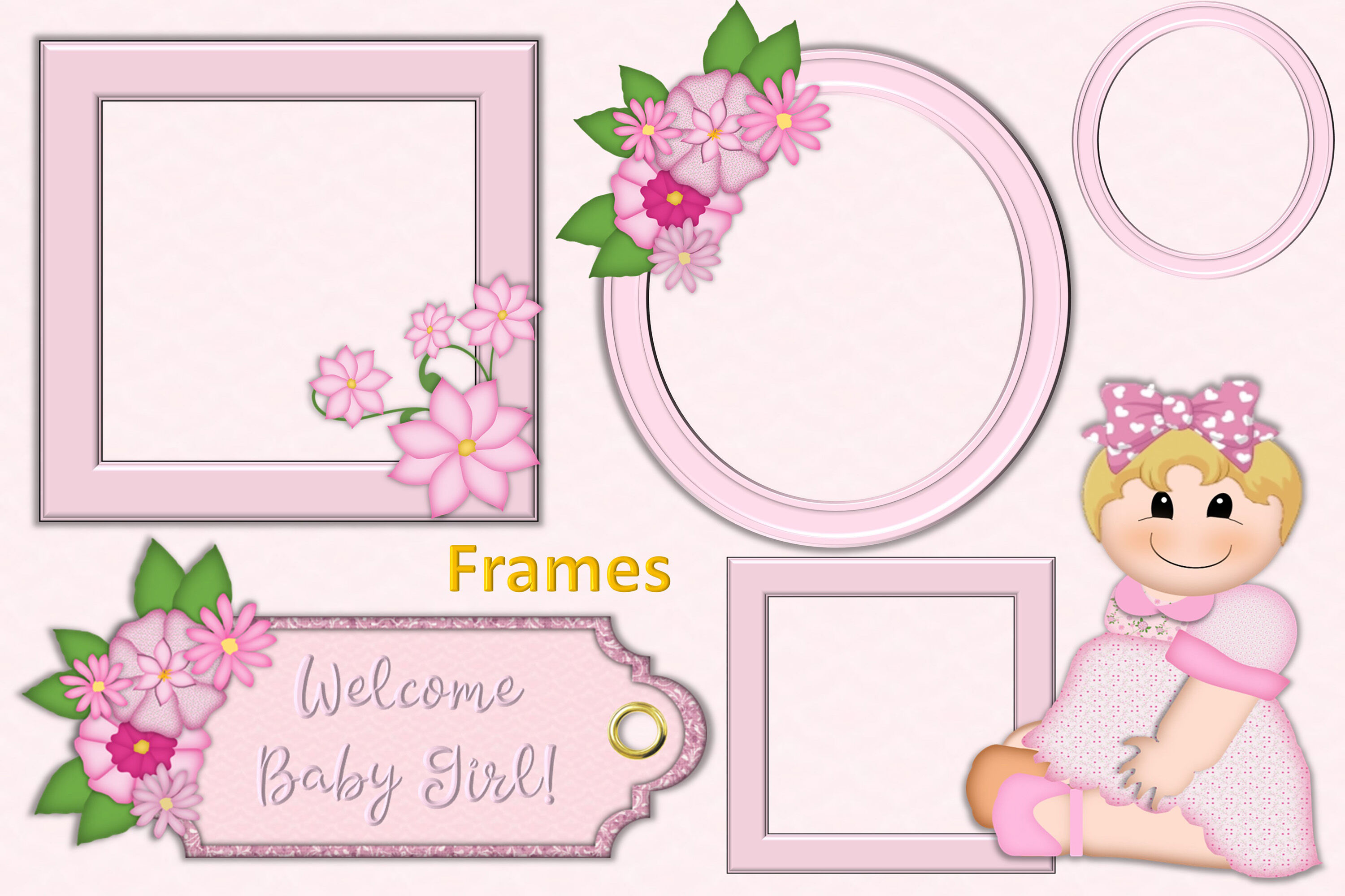 New Baby Girl Clipart and Backgrounds Bundle By The Paper Princess |  TheHungryJPEG