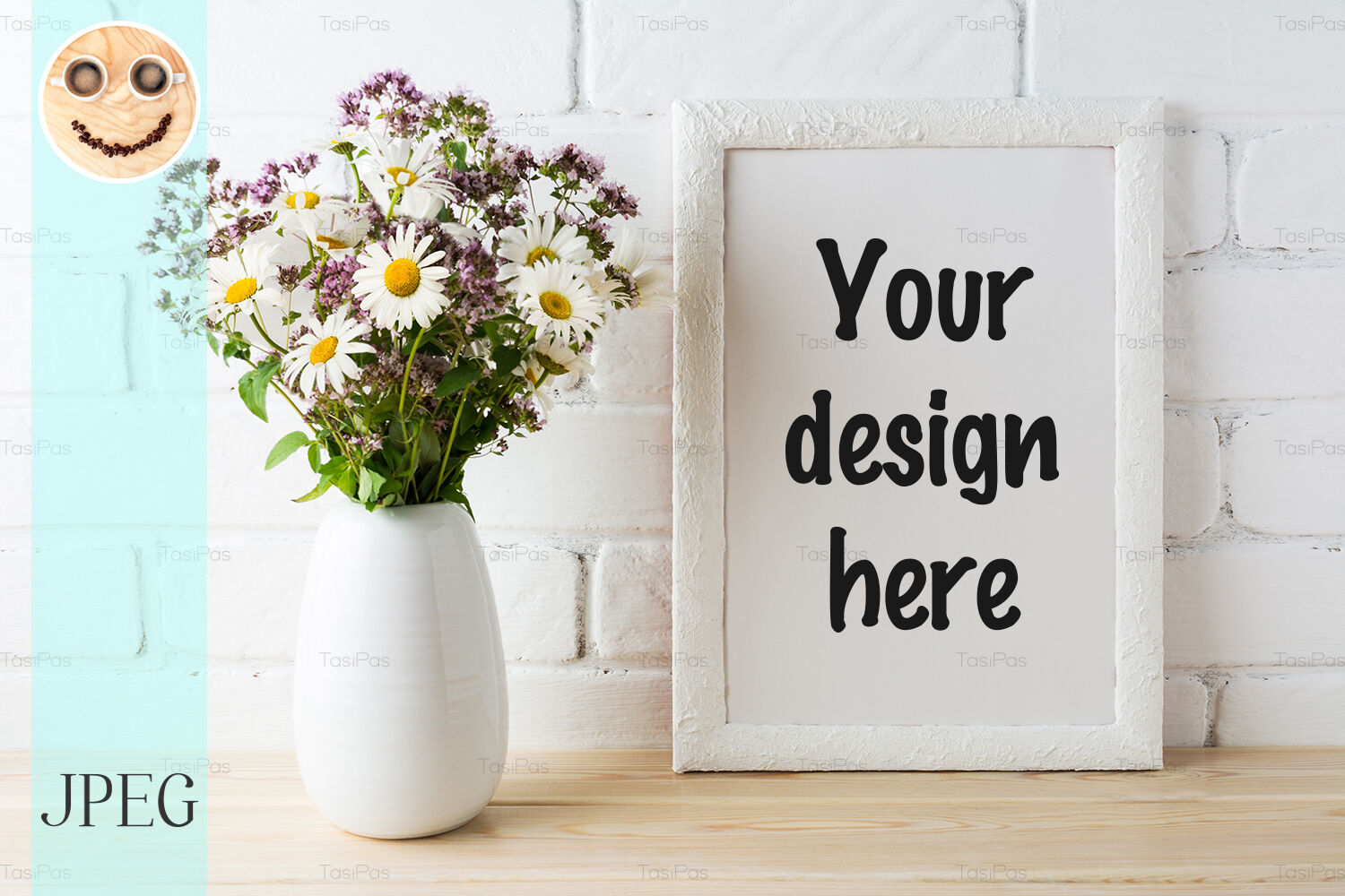 Download White frame mockup with blooming wildflower bouquet near painted brick By TasiPas ...