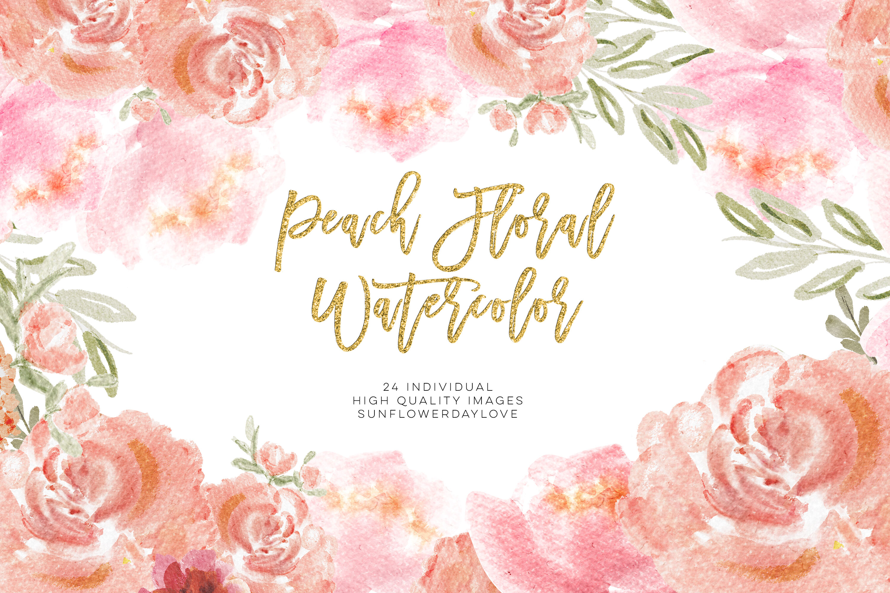 peach floral watercolor clip art, blush pink floral clip art By