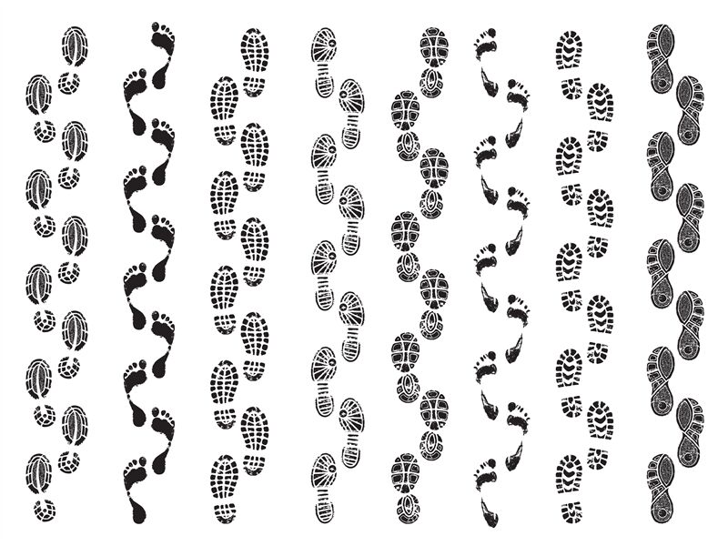 Footprints shapes. Movement direction of human shoes boots walking foo ...