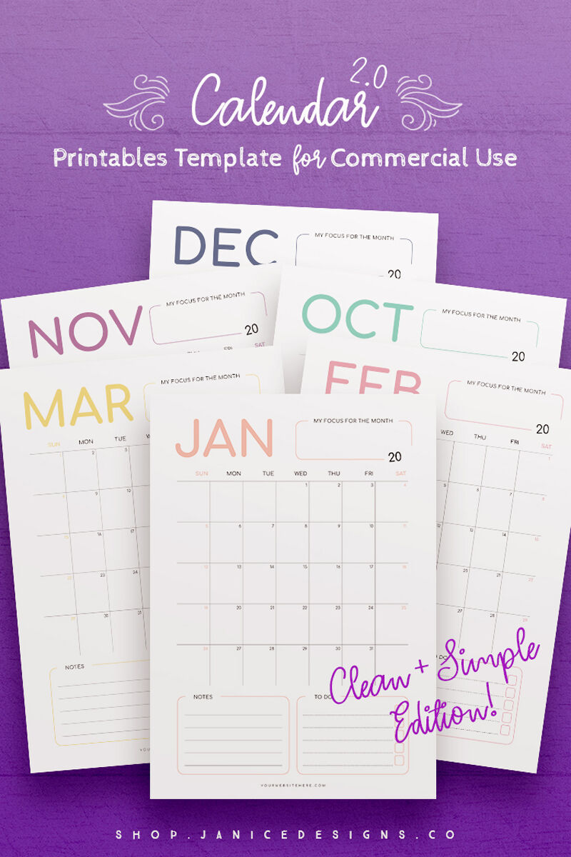 20222025 Clean & Simple Calendar InDesign Template for Commercial Use