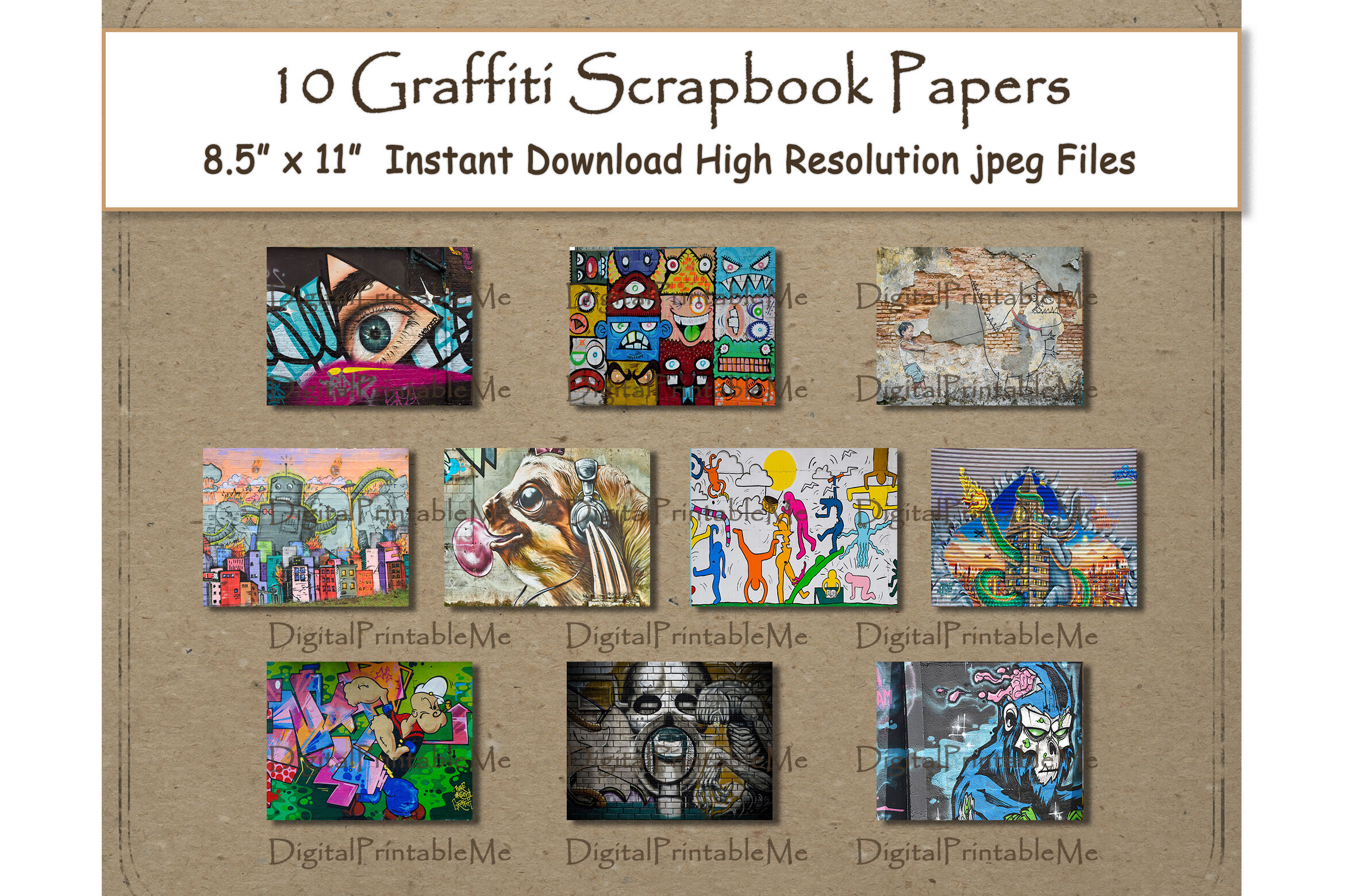 Graffiti Digital Paper Print 8 5 X 11 Texture Scrapbook Paper Pages By Digitalprintableme Thehungryjpeg Com