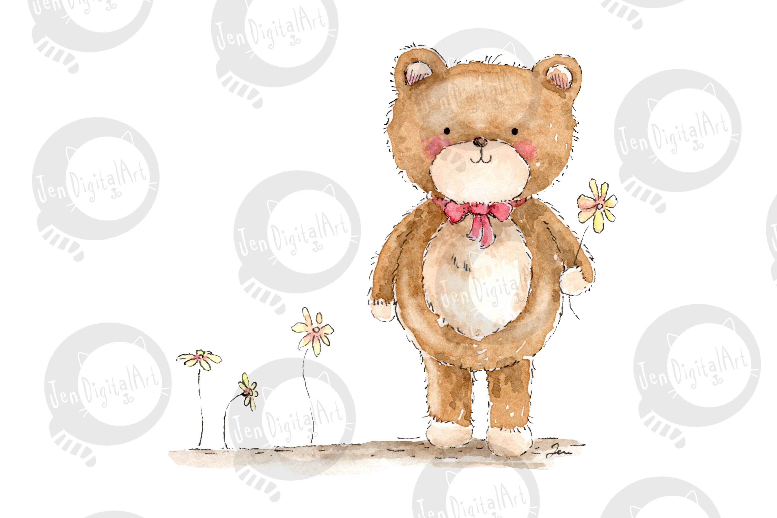 Original watercolor illustration Teddy Bear 6