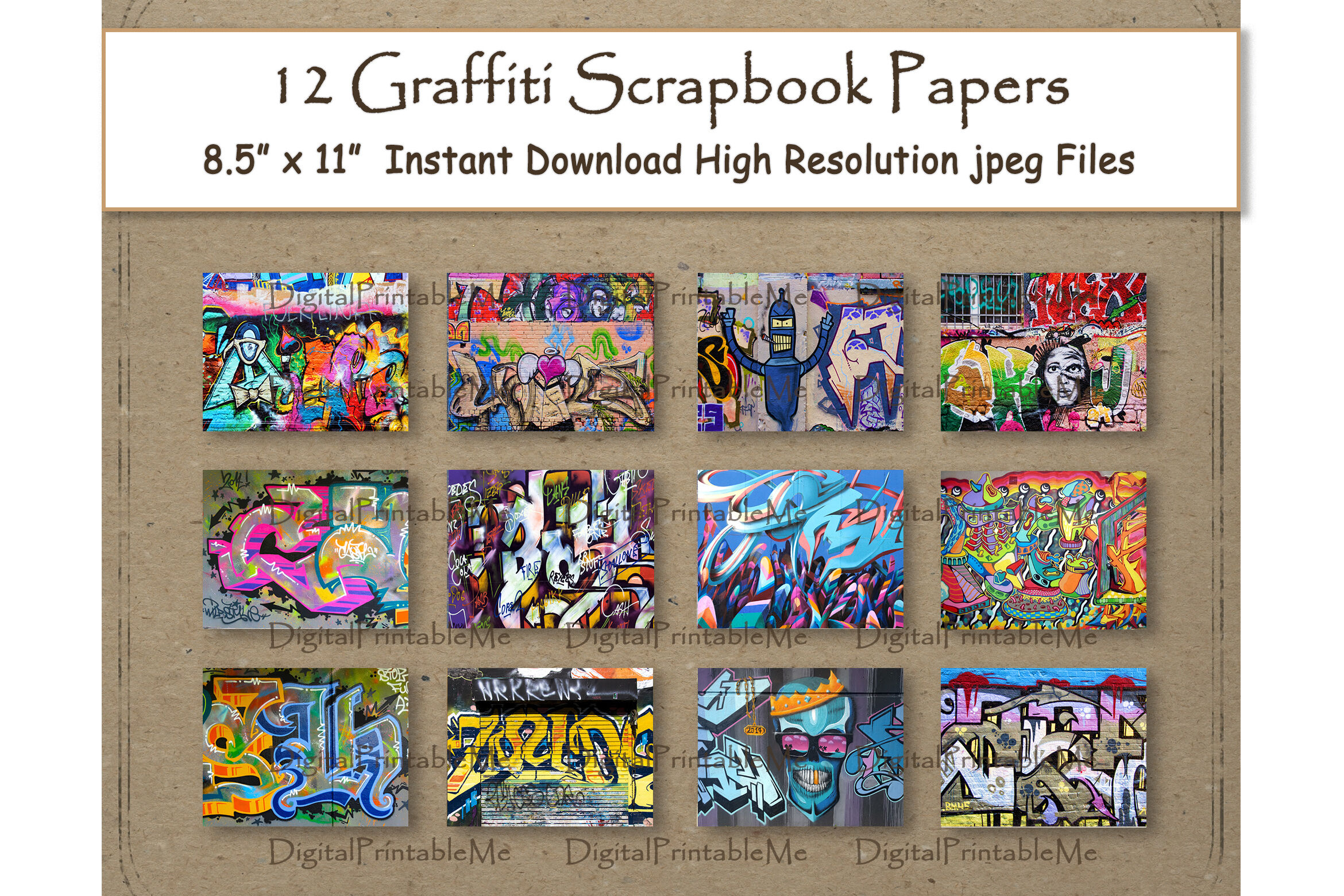 Graffiti Digital Paper Print 8.5 x 11 Texture scrapbook paper pages By  DigitalPrintableMe
