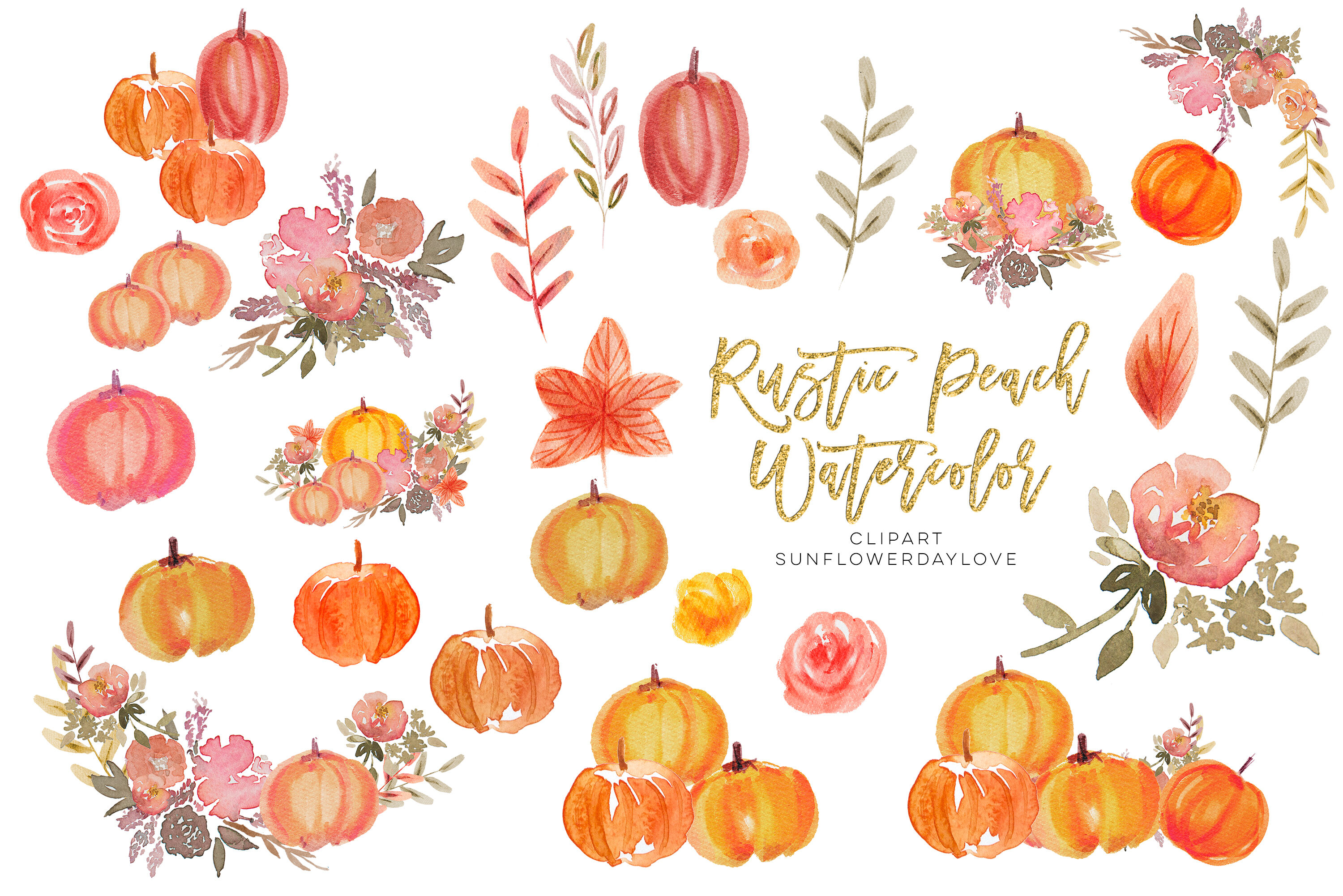 Rustic Autumn Pumpkin Clipart, Watercolor Pumpkin Clip Art ...