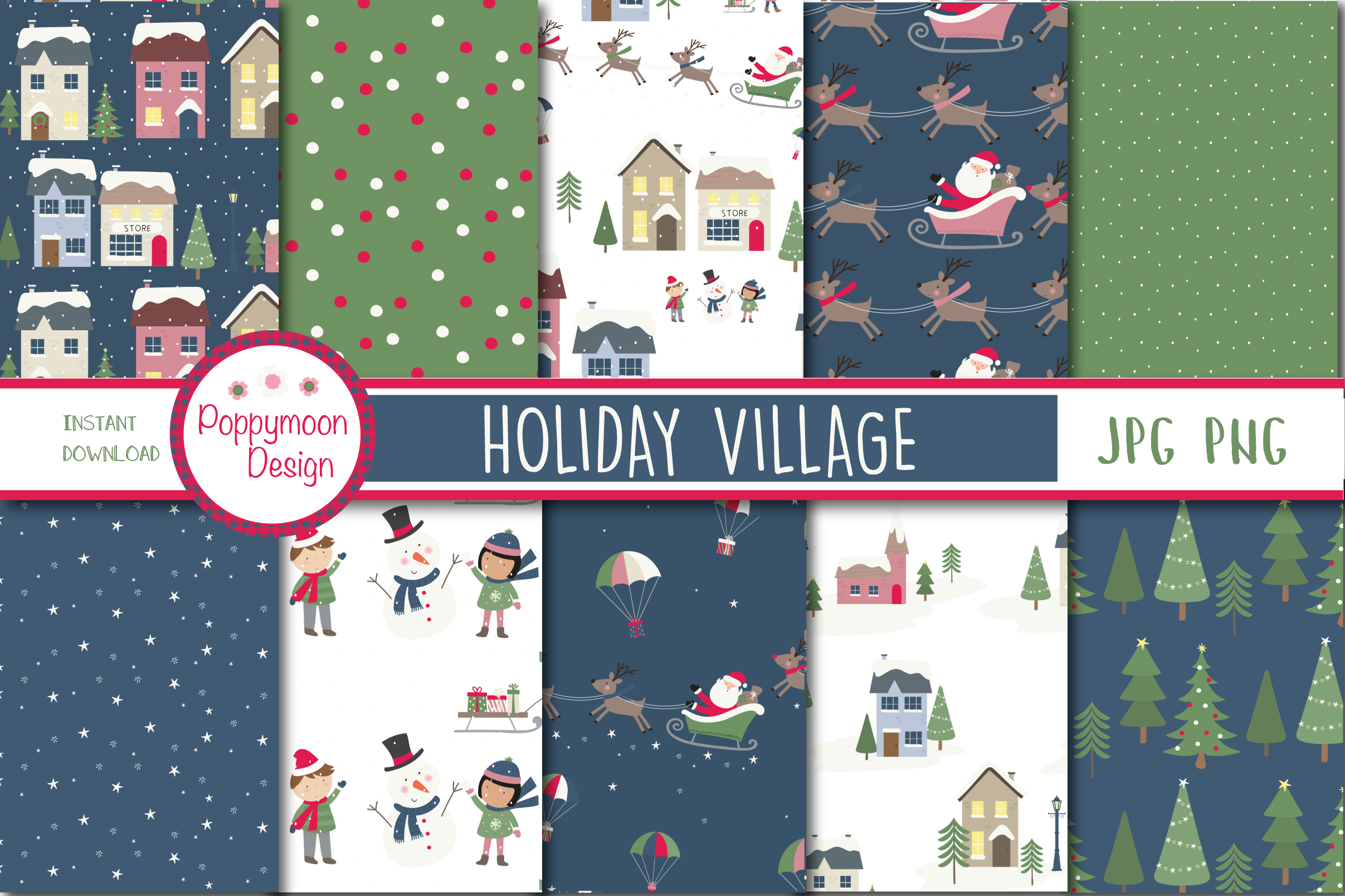 Holiday Village Paper By Poppymoon Design Thehungryjpeg Com