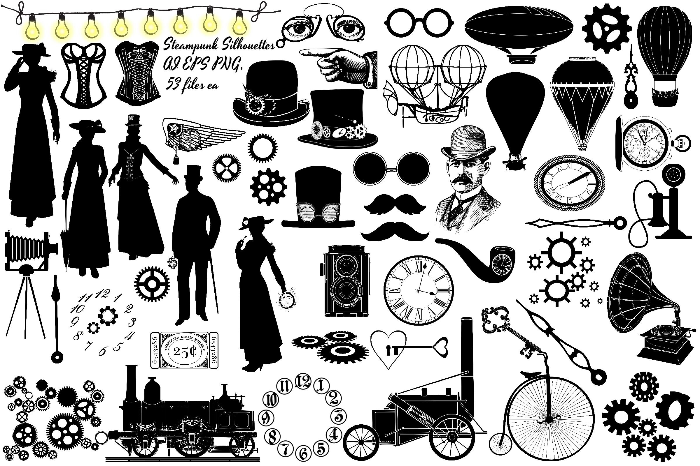 Steampunk Silhouettes Ai Eps Png By Me And Amelie Thehungryjpeg Com