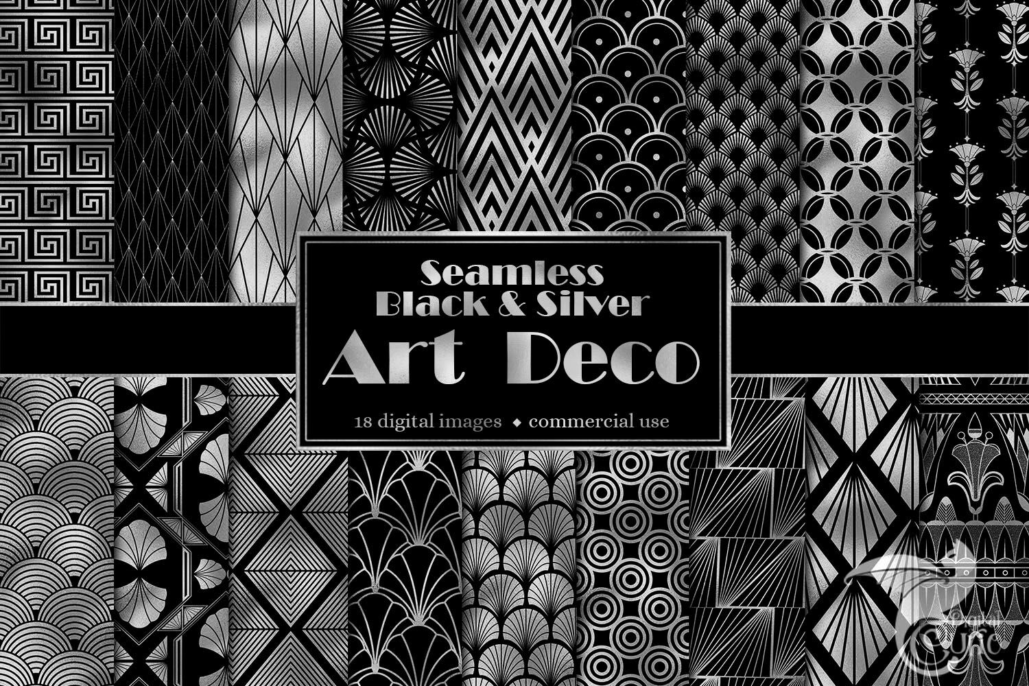 Black And Silver Art Deco Digital Paper By Digital Curio Thehungryjpeg Com