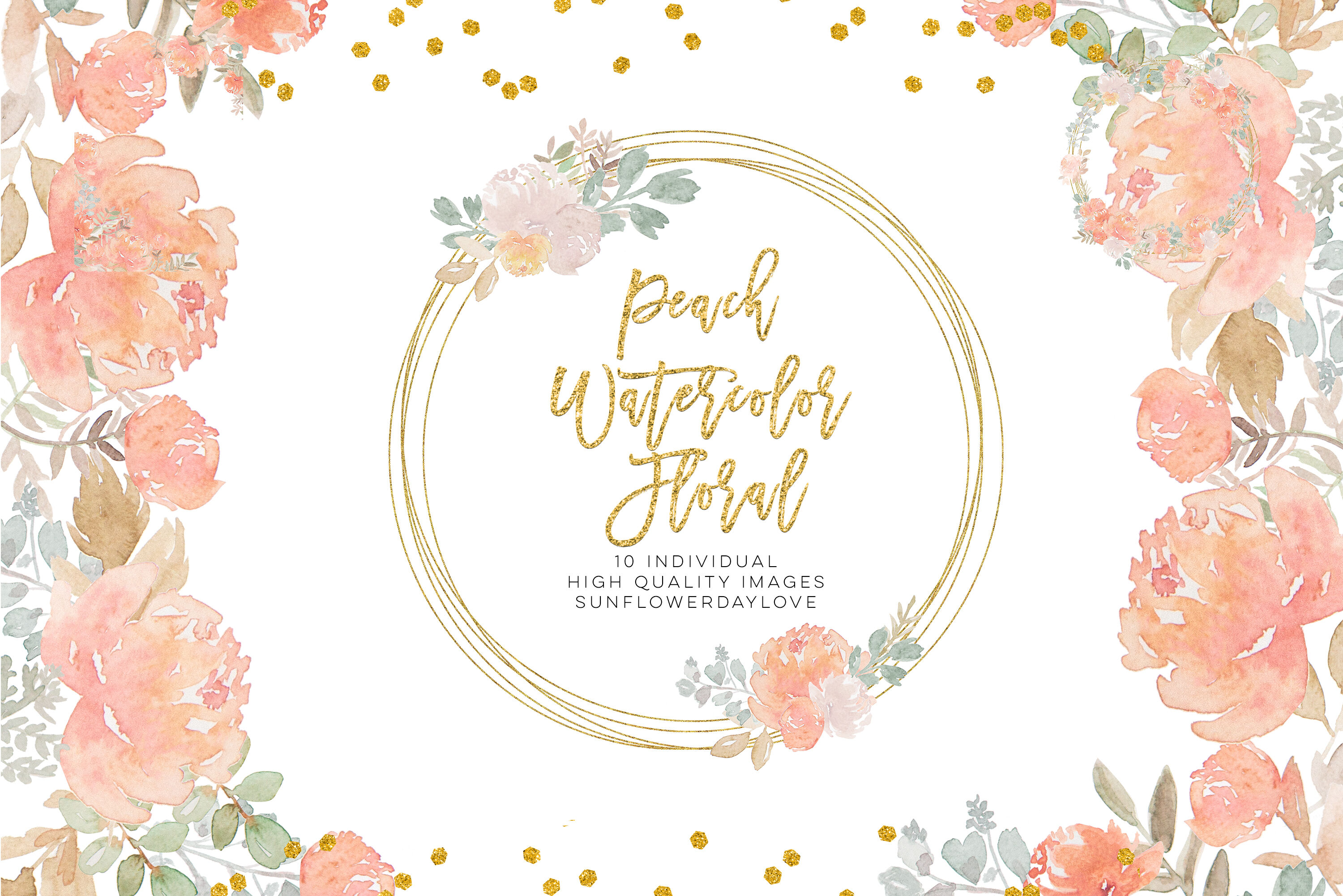 peach floral watercolor clip art, blush pink floral clip art By Sunflower  Day Love