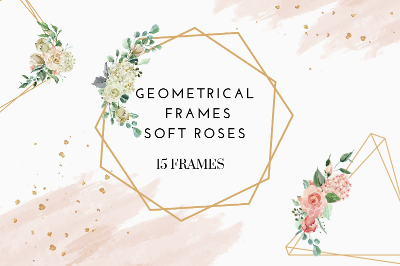 Download 15 Geometric Frames Creme Rose Watercolor Flowers Clipart Frames R By Old Continent Design Thehungryjpeg Com