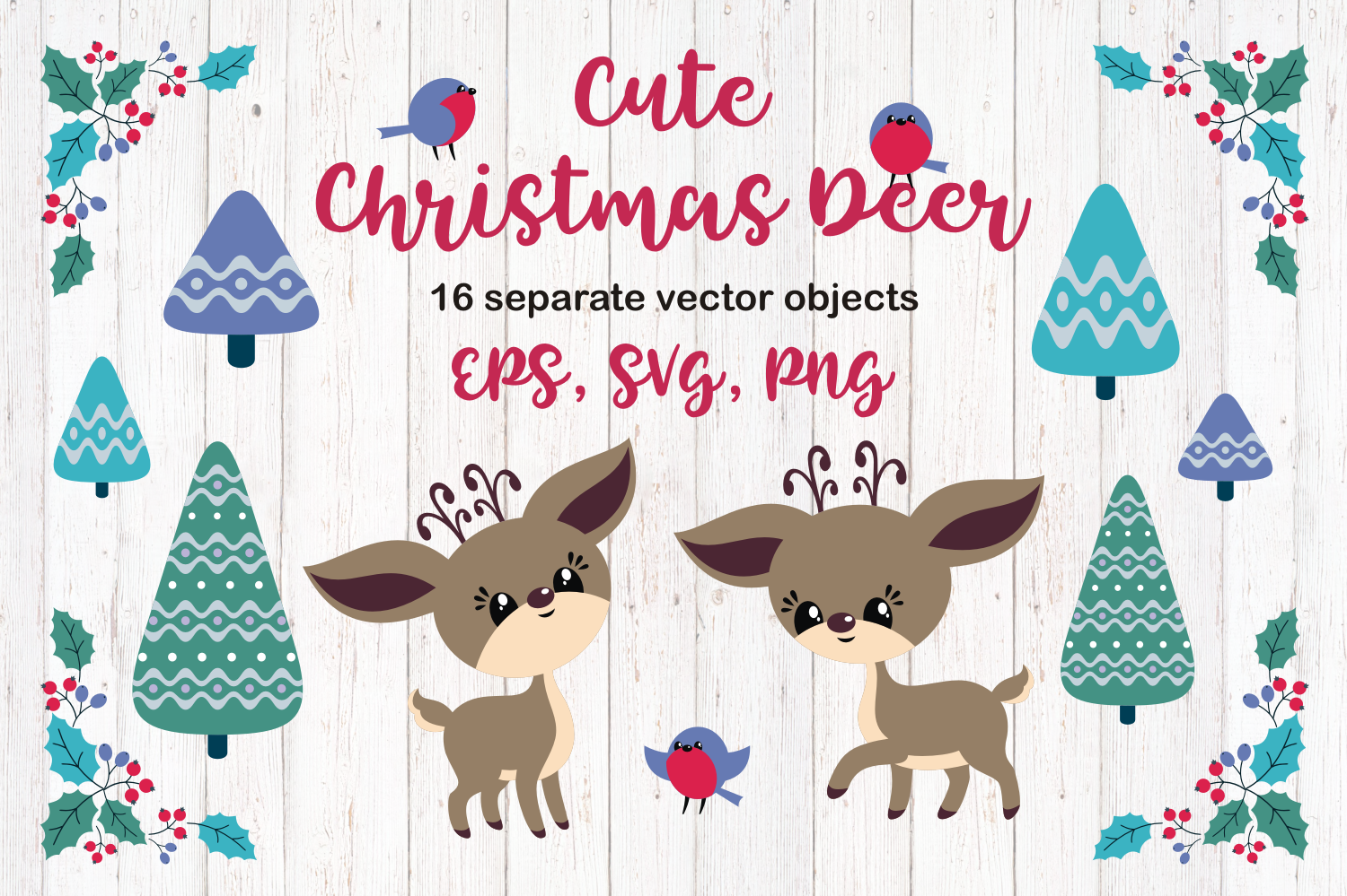 Cute Christmas Deer Vector Cliparts By Olga Belova Thehungryjpeg Com