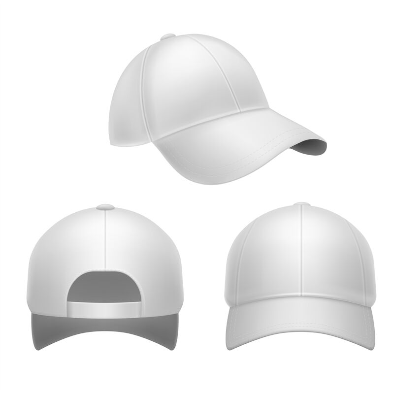White baseball cap. 3d mockup hat, head caps back, front and side view ...