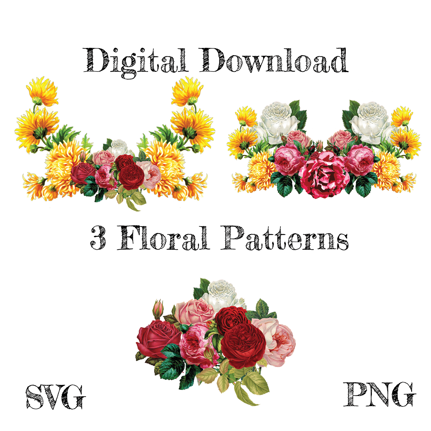 Download Vintage Flowers Bundle SVG, Flowers SVG, Decal, Roses, Floral Cut Fil By Tribble Design ...