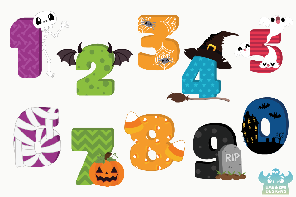 Halloween Numbers Clipart, Instant Download Vector Art By ...