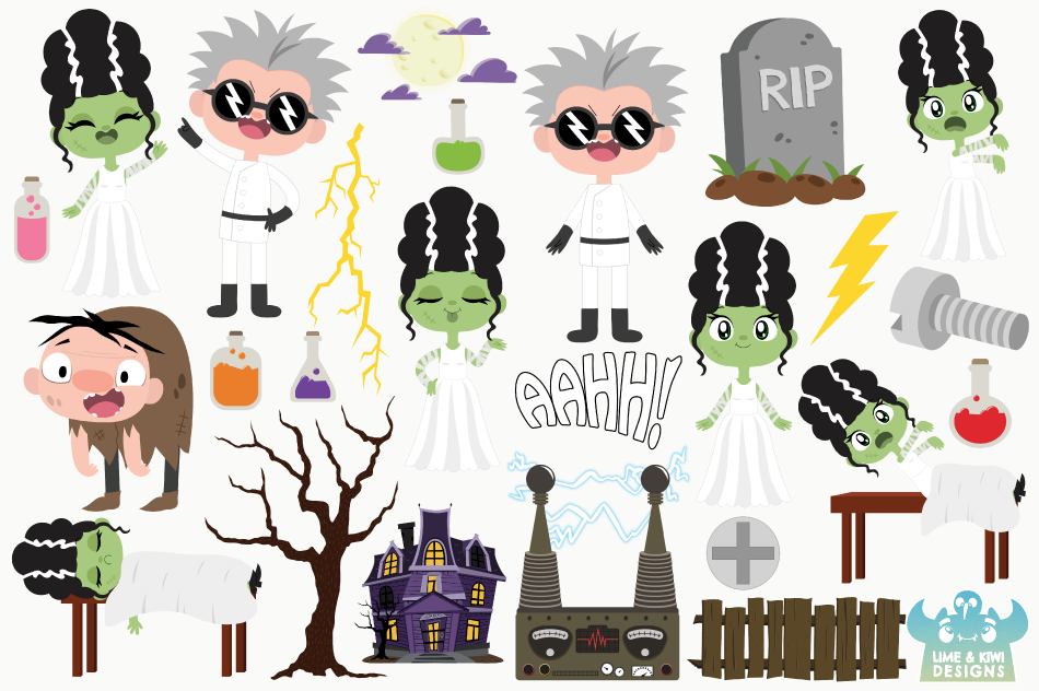 Bride Of Frankenstein Clipart Instant Download Vector Art By Lime And.