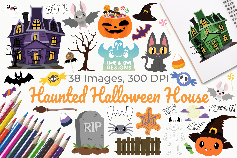 Haunted Halloween House Clipart Instant Download Vector Art By Lime And Kiwi Designs Thehungryjpeg Com