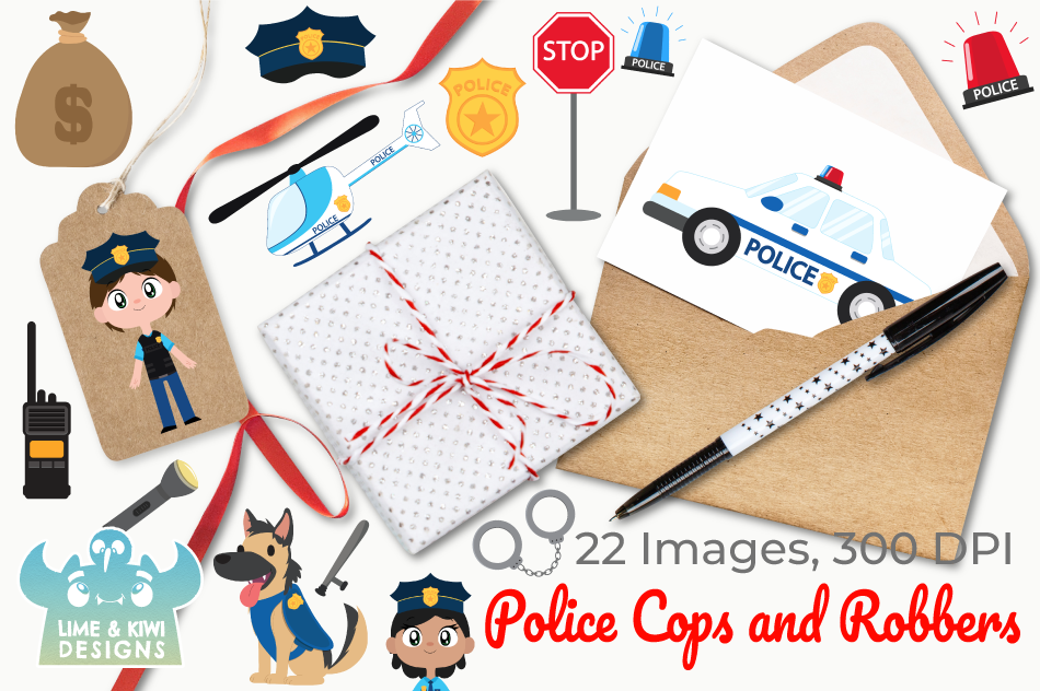 Police Cops And Robbers Clipart Instant Download Vector Art By Lime And Kiwi Designs Thehungryjpeg Com