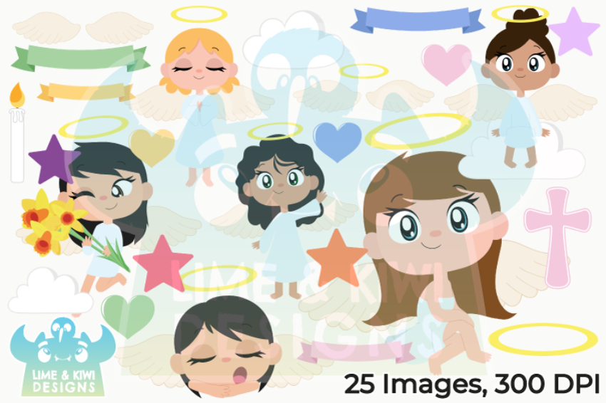 Angel Girls Clipart, Instant Download Vector Art By Lime and Kiwi ...