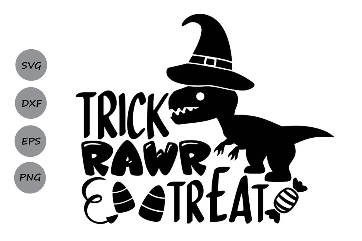 Trick Rawr Treat Svg Halloween Svg Halloween Dinosaur Svg By Cosmosfineart Thehungryjpeg Com