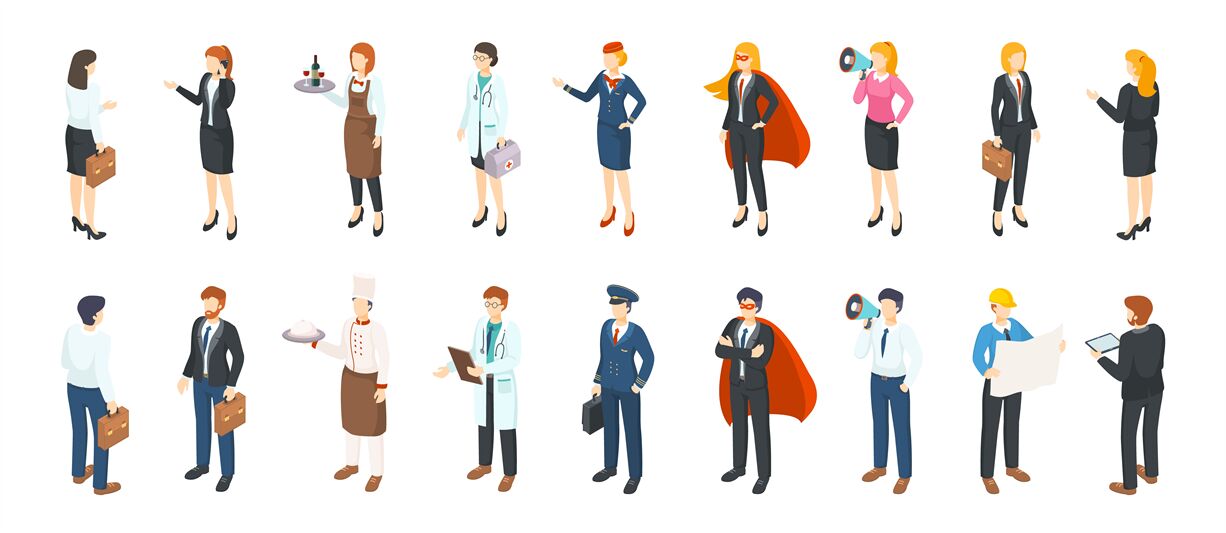 Isometric people professions. Men and women in different professional ...