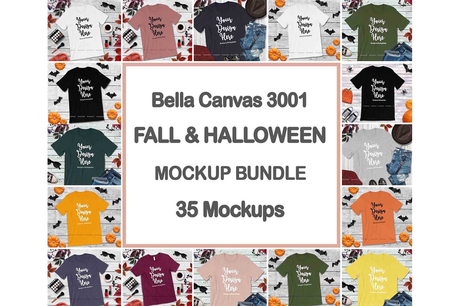 Download Bella Canvas 3001 Fall Tshirt Mockup Bundle, 35 Autumn ...