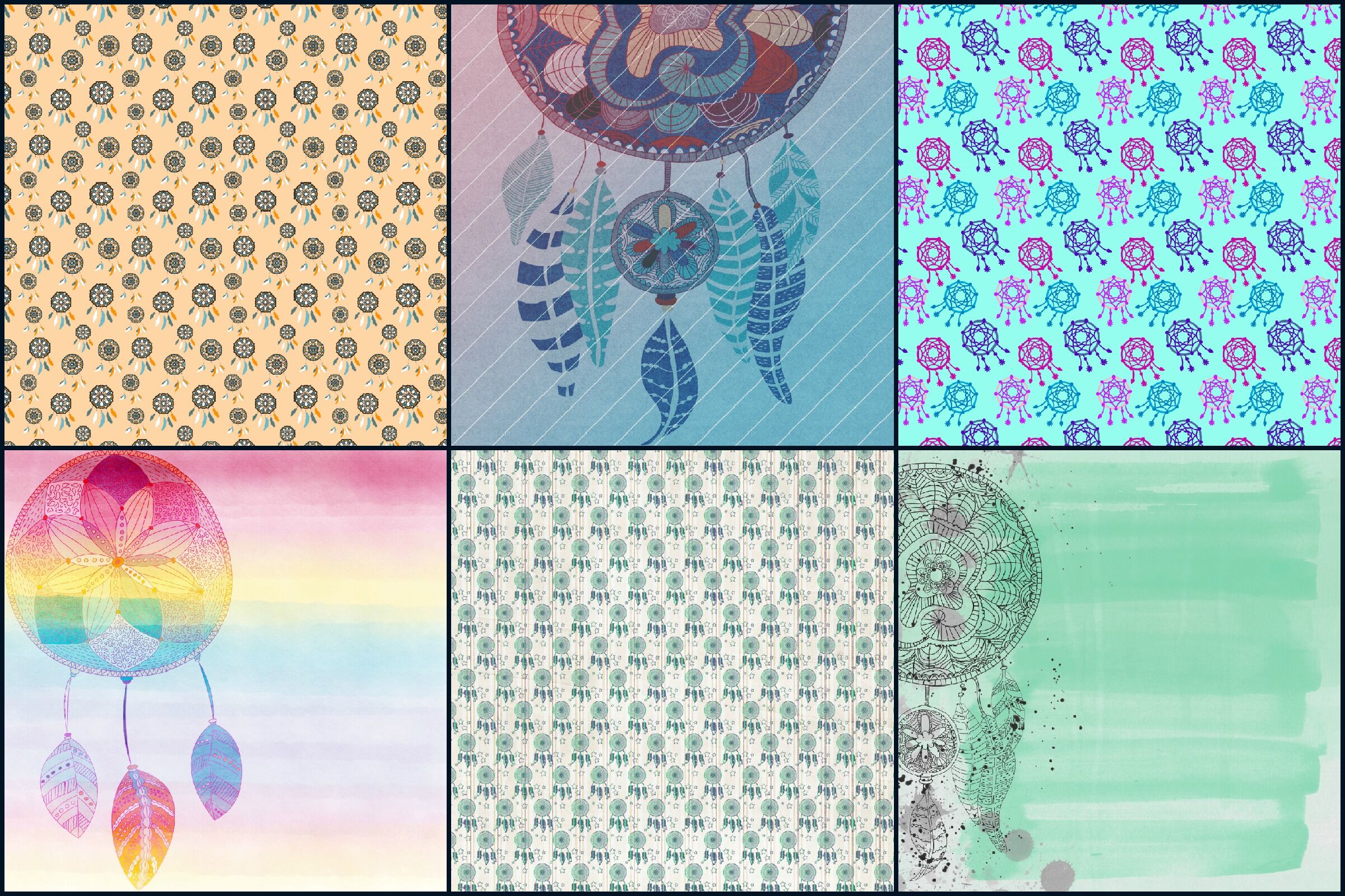 Dreamcatchers Digital Papers By Me and Ameliè | TheHungryJPEG