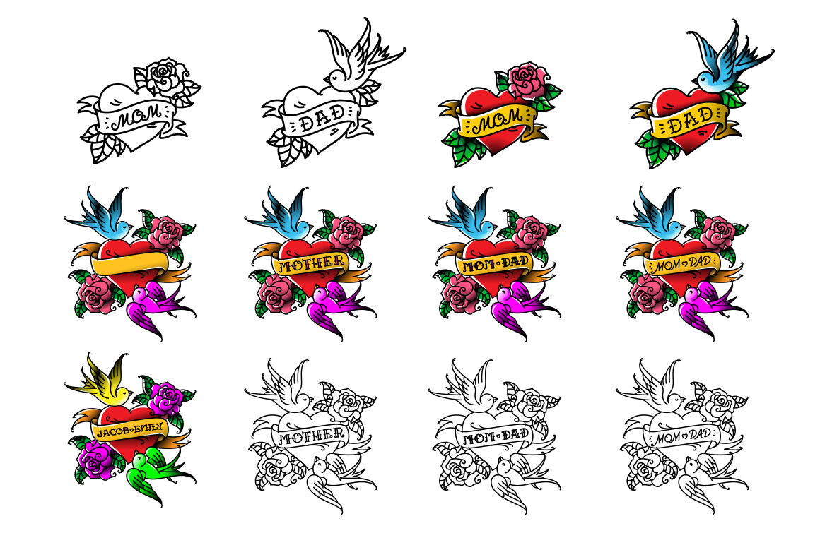 25 Tattoos and 2 Fonts. Vector! By GeekClick | TheHungryJPEG