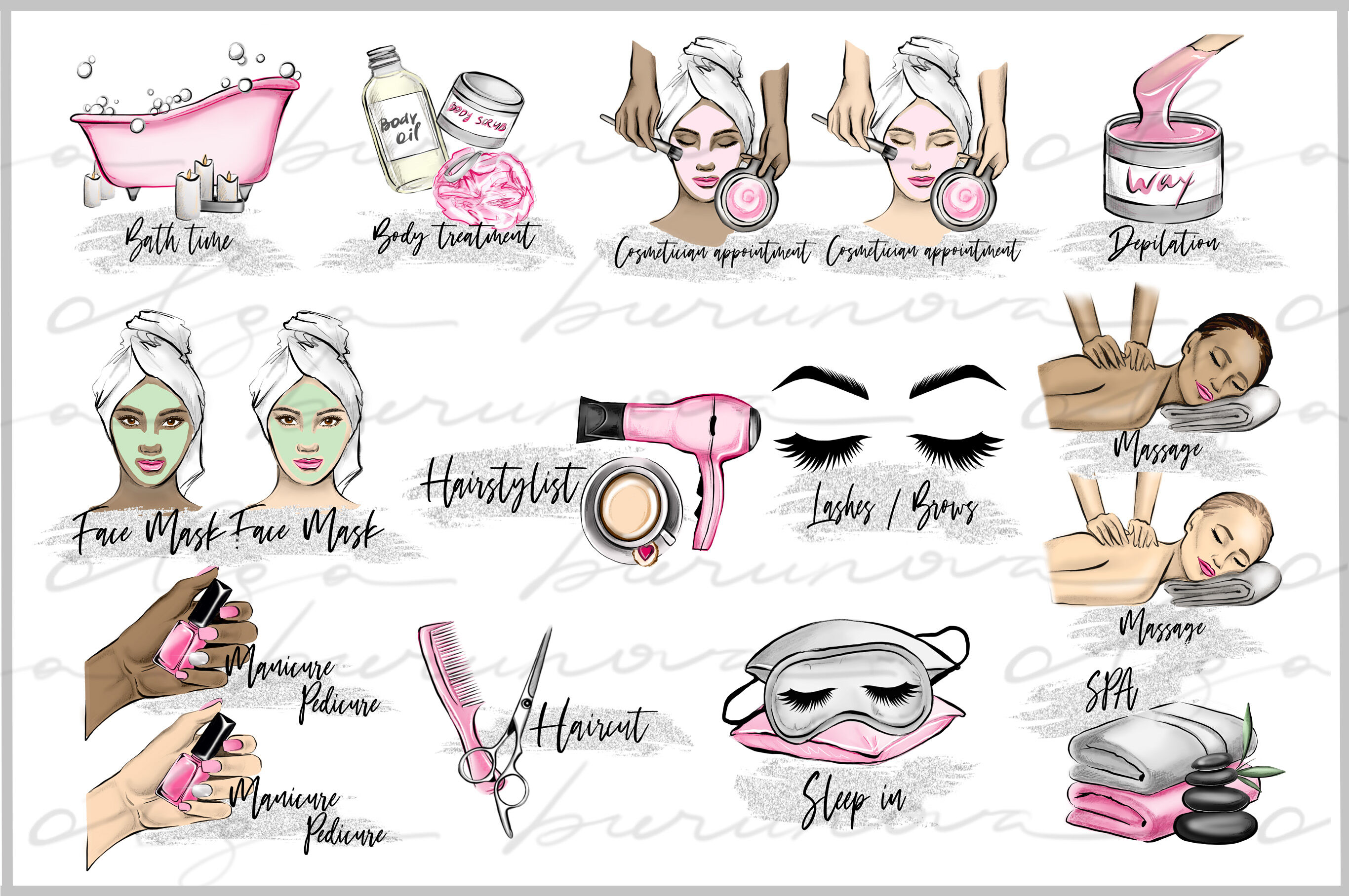 Beauty Planner Icons Clipart Set By LoveAndLatte | TheHungryJPEG.com