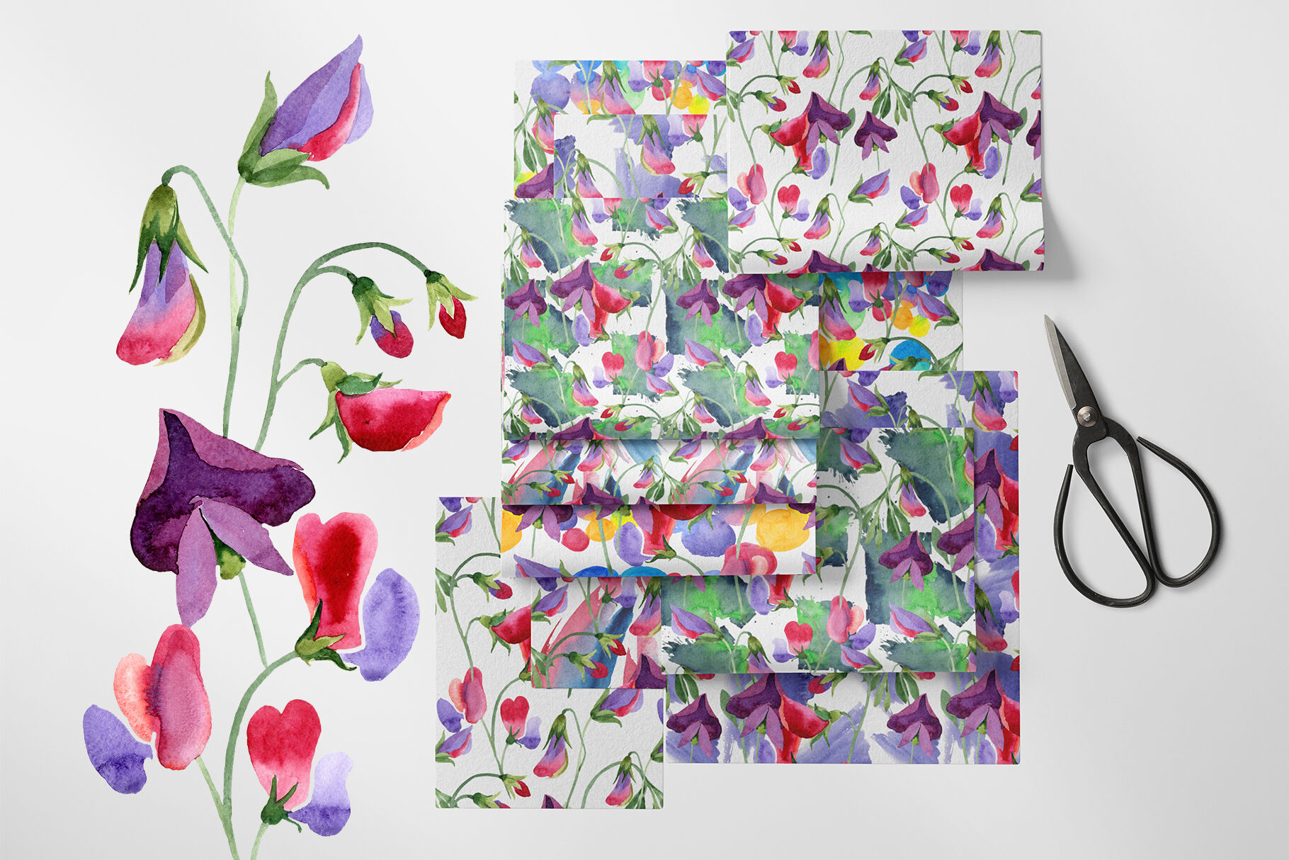Watercolor Flowers Sweet Pea PNG By MyStocks | TheHungryJPEG.com