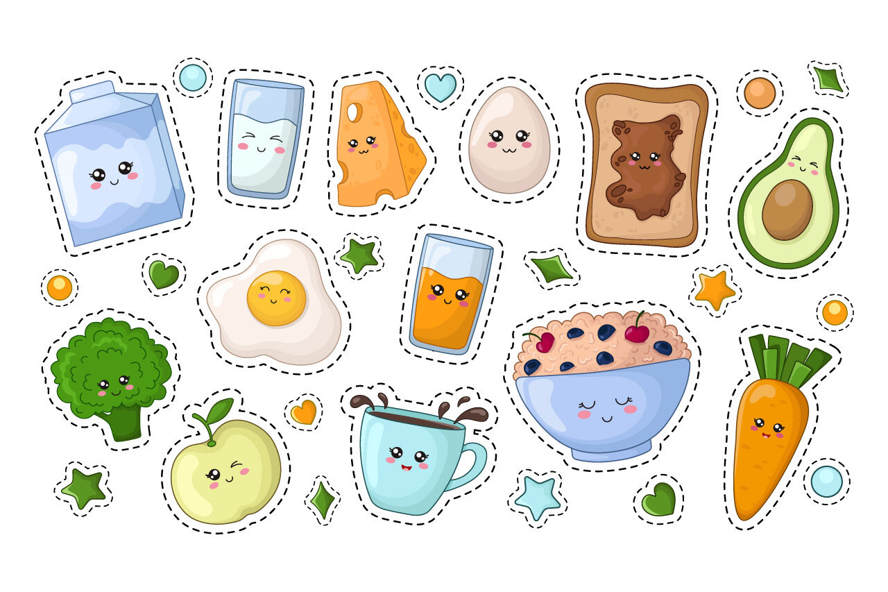 set of cute food stickers with faces 27703229 Vector Art at Vecteezy