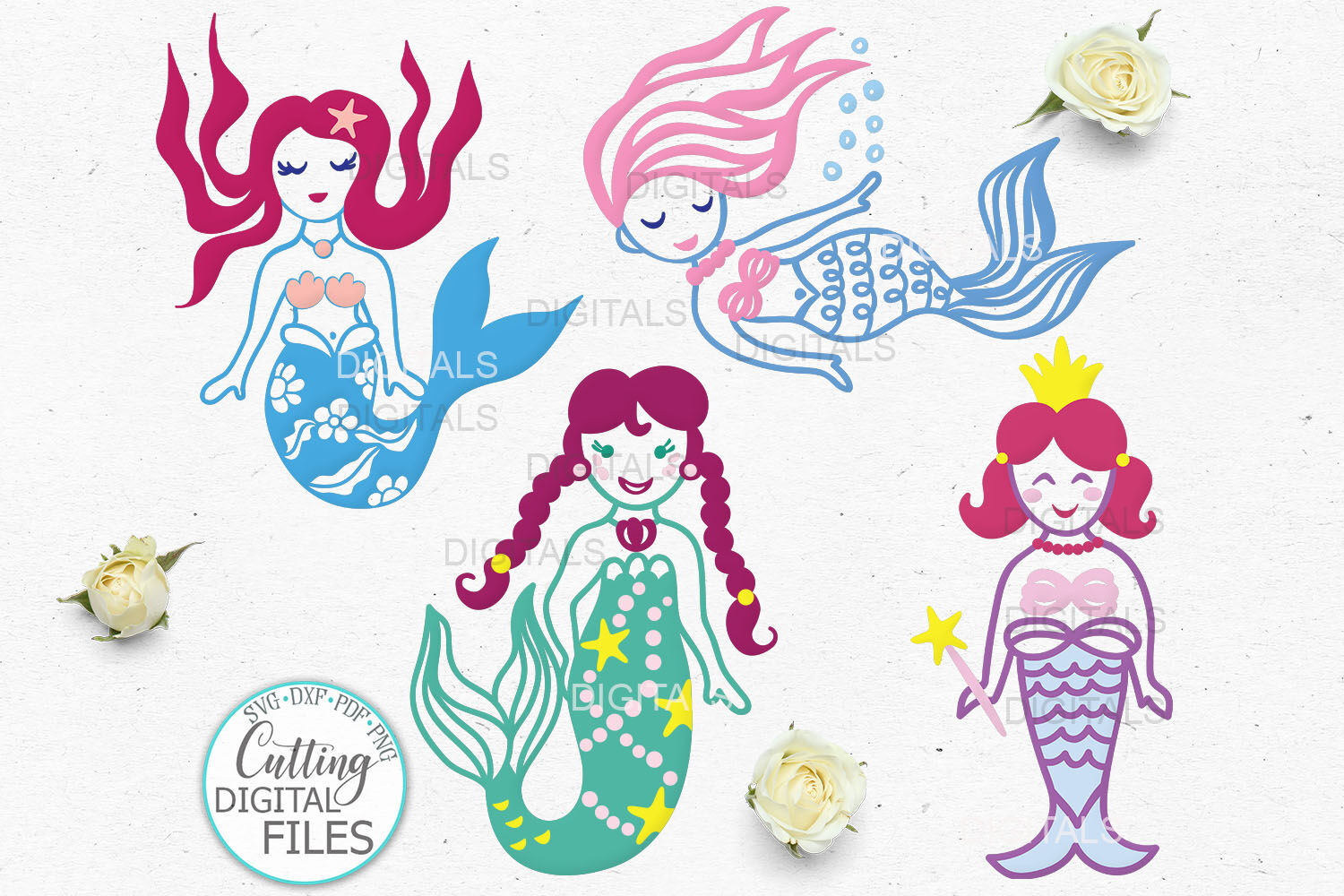 Download Cute Little Mermaids Bundle Cricut Silouette Svg Templates By Kartcreation Thehungryjpeg Com