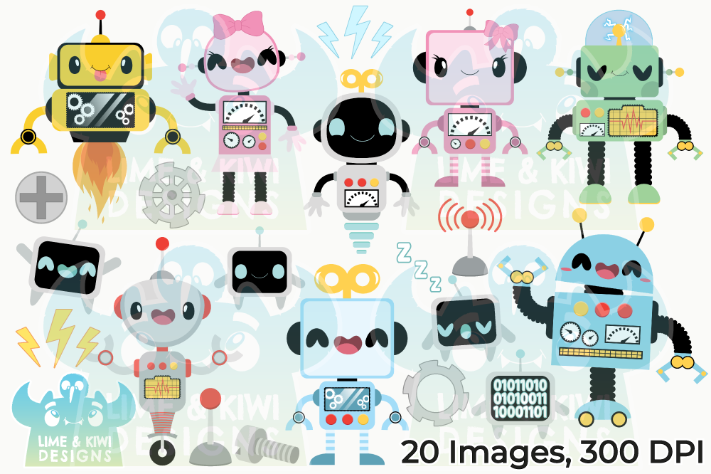 Cute Robots Clipart Digital Download Robots PNG Sublimation -  Portugal