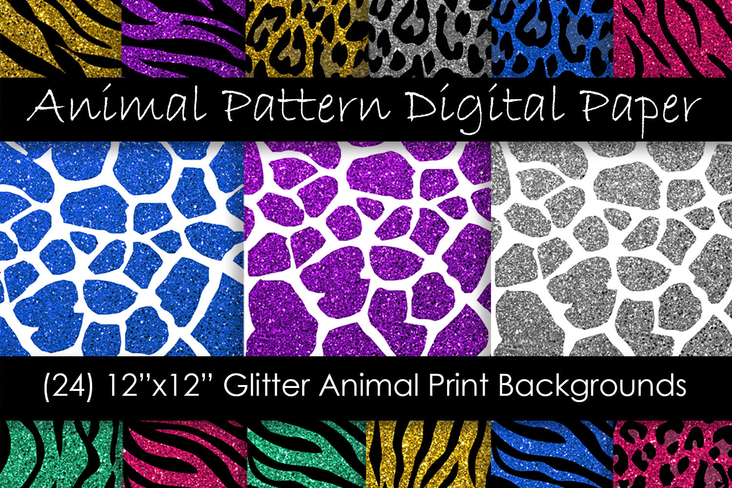 Glitter Animal Print Digital Paper - Zebra, Leopard, Tiger and Giraffe By  gjsart | TheHungryJPEG