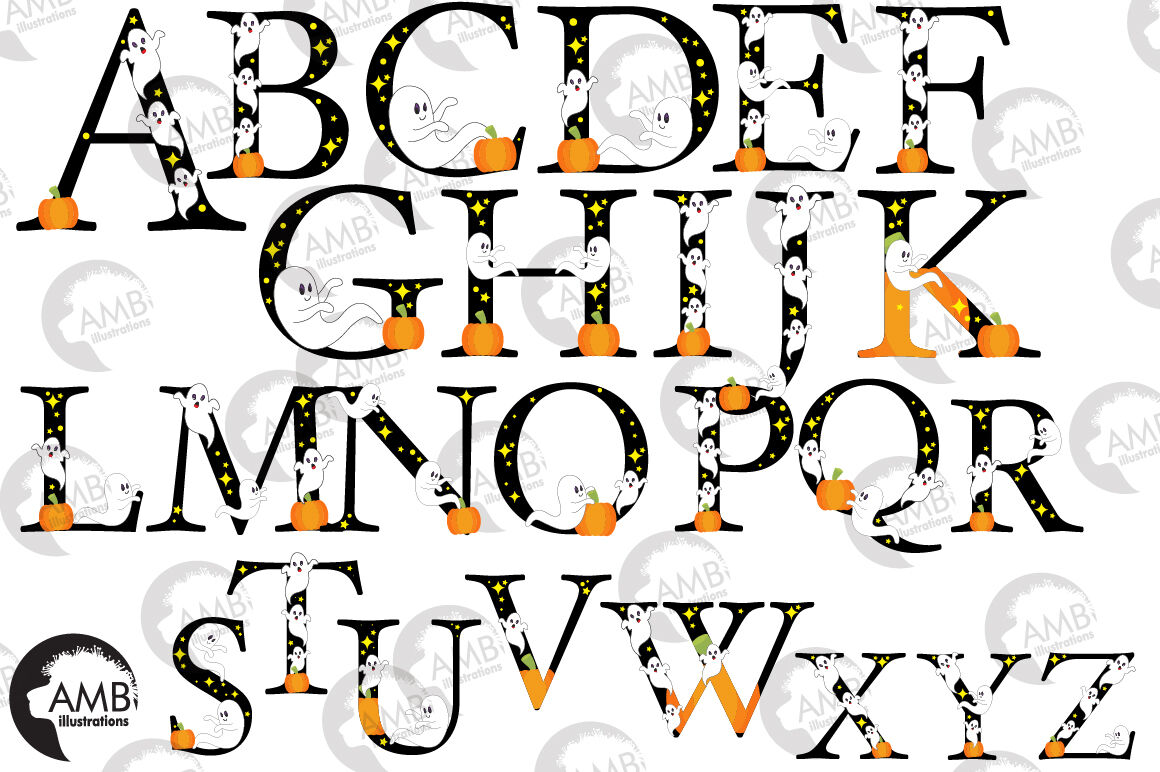 Ghost Alphabet Halloween Letters Spooky Alphabet Clipart AMB 2643 By 