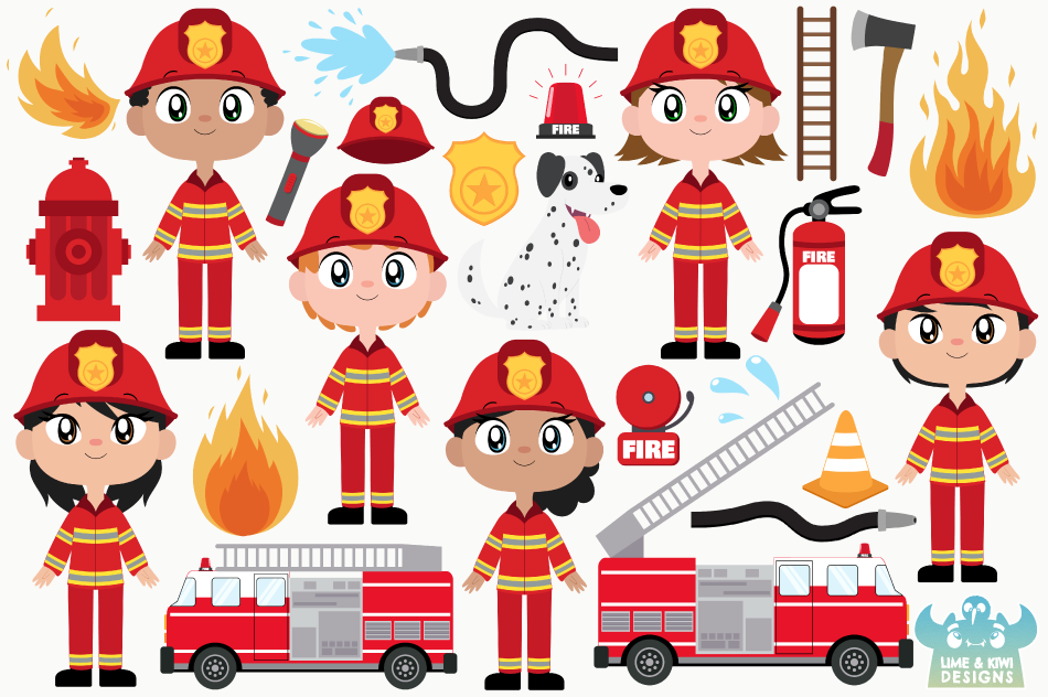 Firefighters Clipart, Instant Download Vector Art By Lime and Kiwi ...