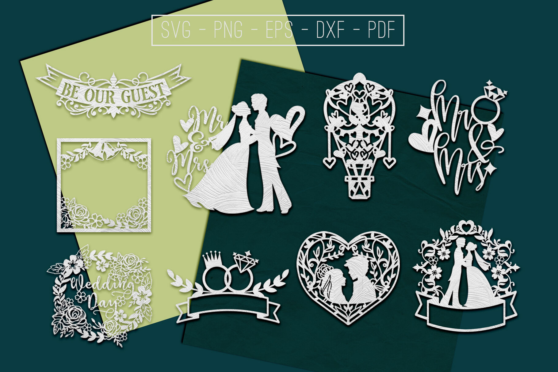 Wedding Paper Cut Templates Bundle Marriage Sign Svg Dxf By Mulia Designs Thehungryjpeg Com