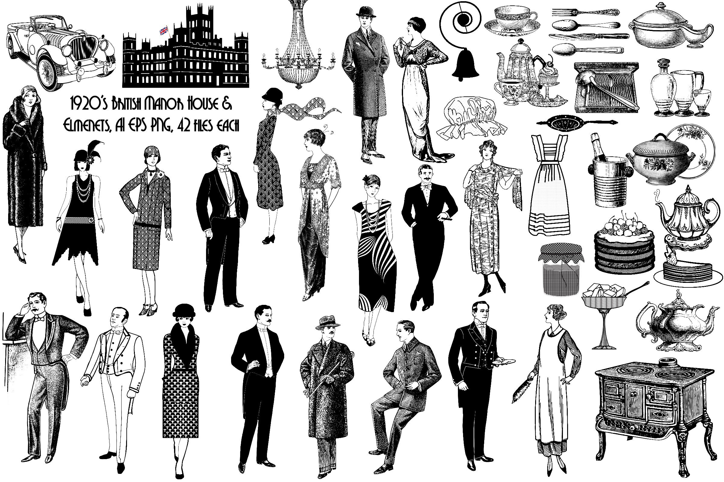 1920s British Manor House And Elements Ai Eps Png By Me And Amelie Thehungryjpeg Com
