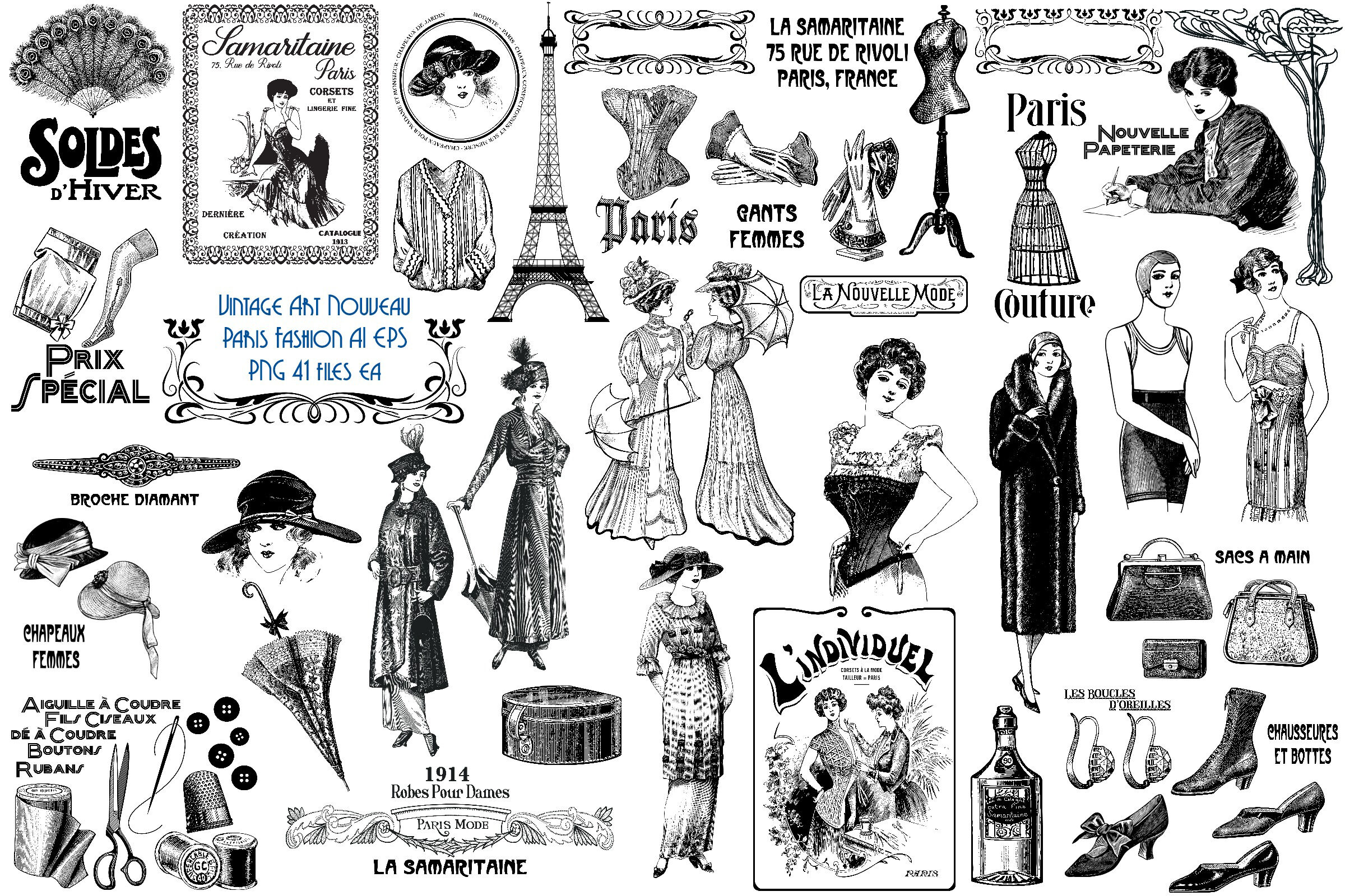 Vintage Art Nouveau Paris Fashion Ai Eps Png By Me And Amelie Thehungryjpeg Com
