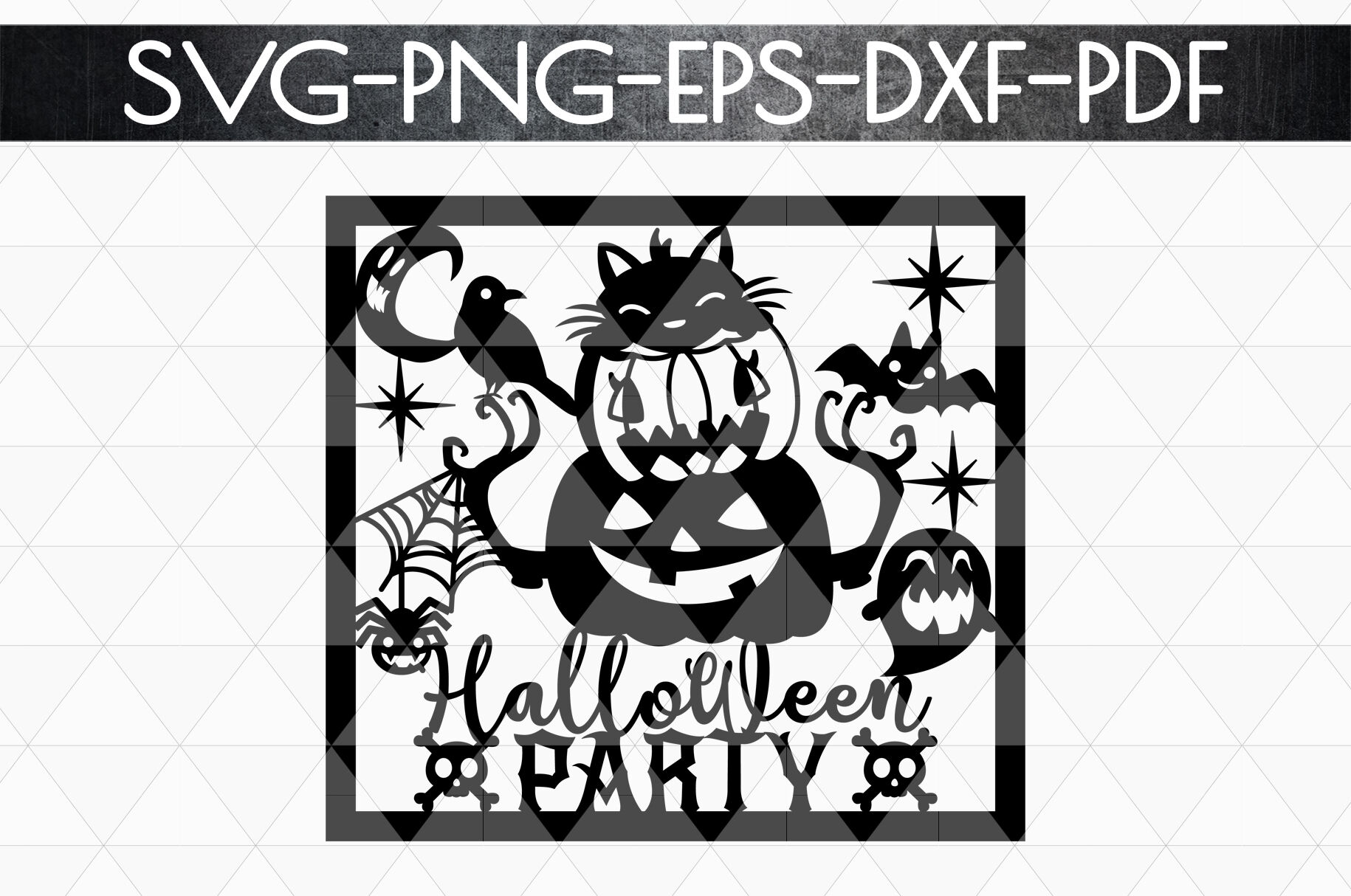 Halloween Party Papercut Template Halloween Decor Svg Pdf By Mulia Designs Thehungryjpeg Com