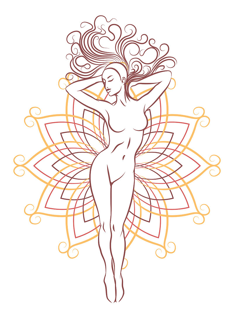 Female Nude Silhouette on geometrical flower ornament By Olena1983 |  TheHungryJPEG