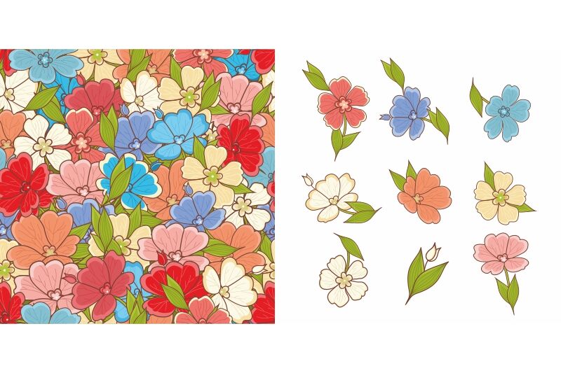 Floral Seamless Pattern Flowers Elements And Pattern Design Element By Zoya Miller Thehungryjpeg Com