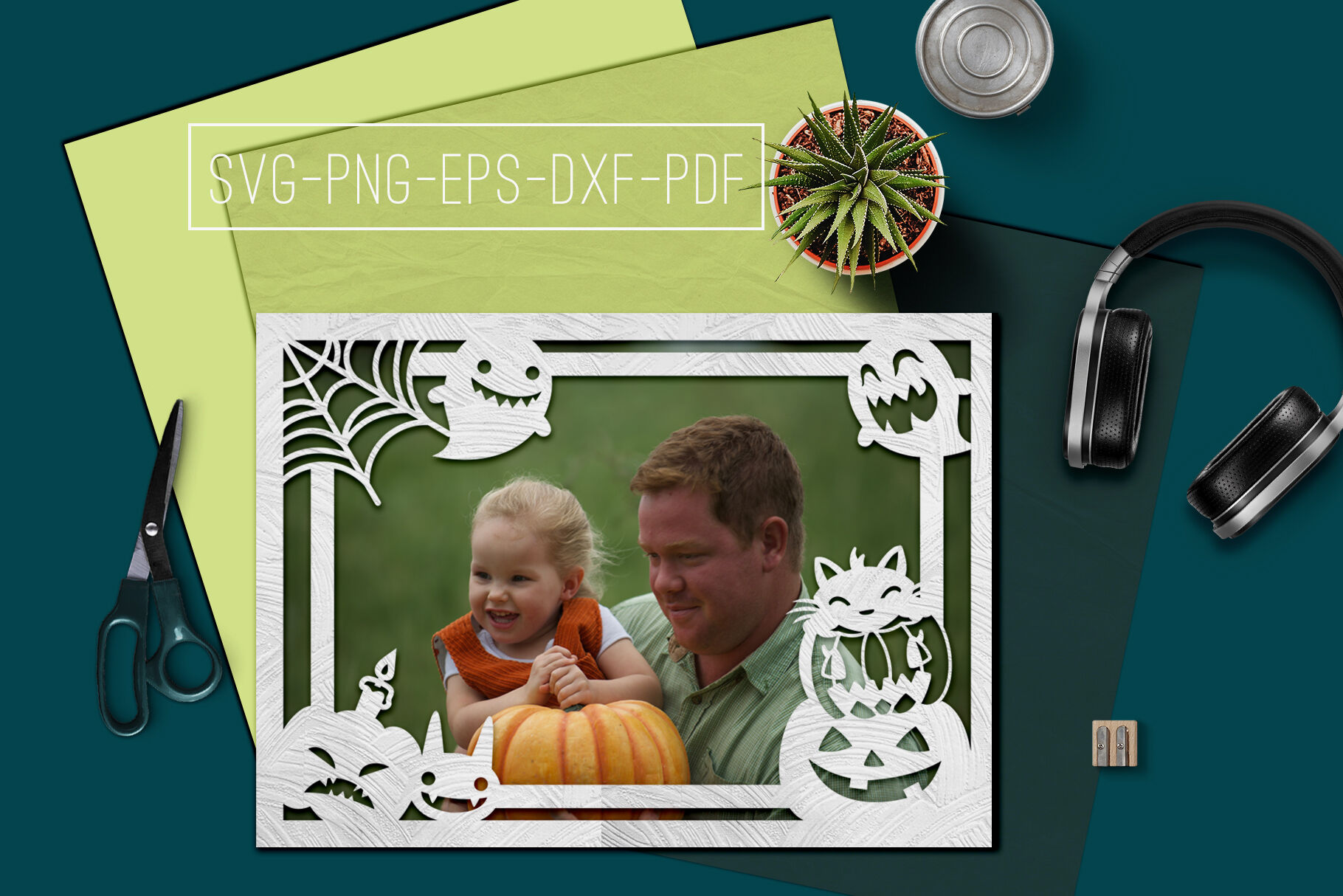 Halloween Photo Frame Papercut Template Spooky Svg Dxf Pd By Mulia Designs Thehungryjpeg Com