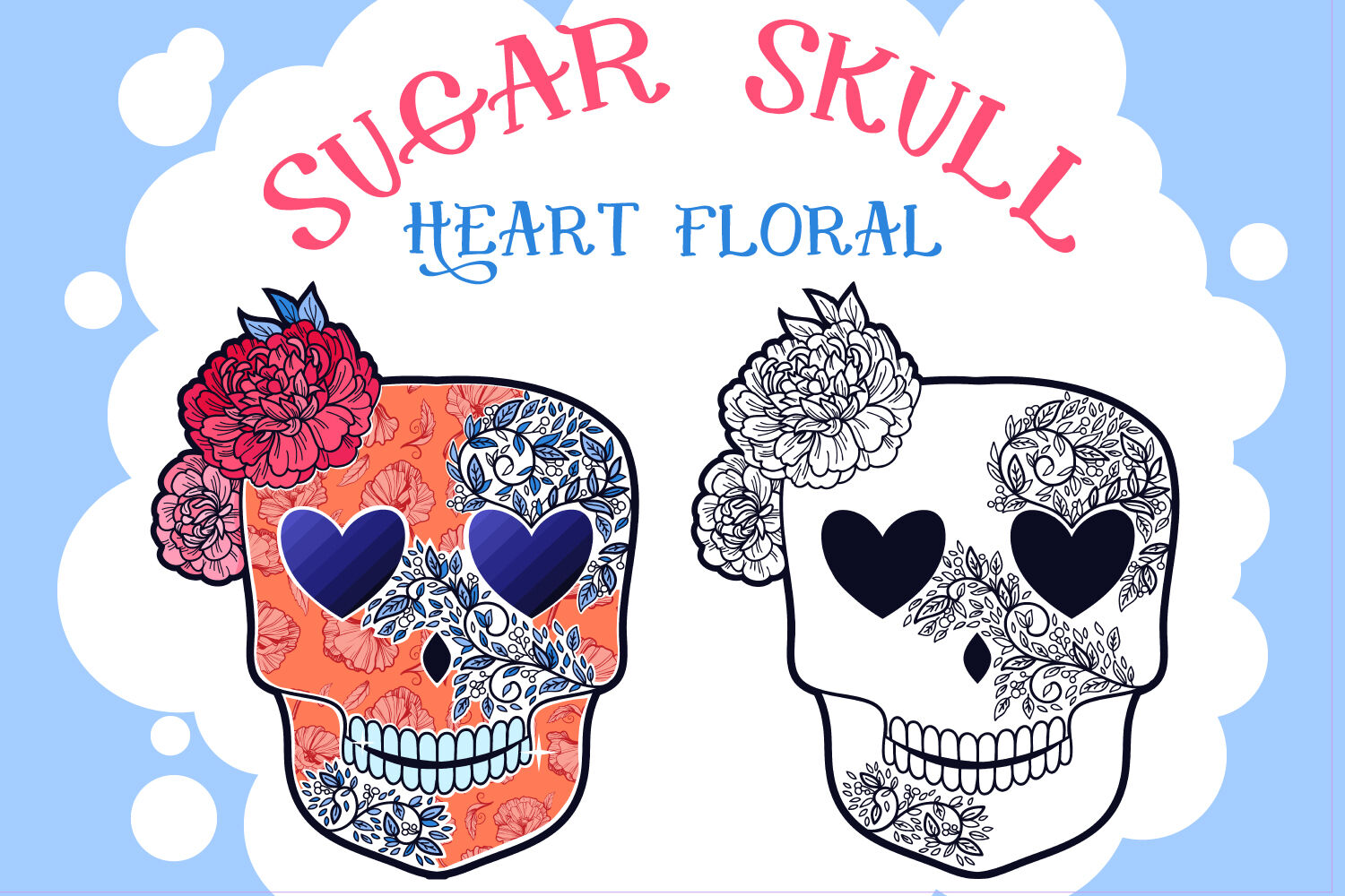 floral flourish sugar skull free svg file, clipart images - SVG Heart