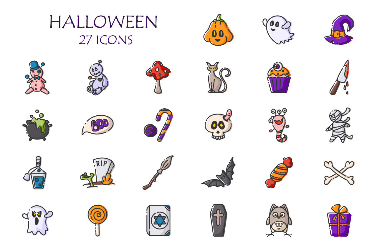 Cute Halloween icons By Watercolor Arts