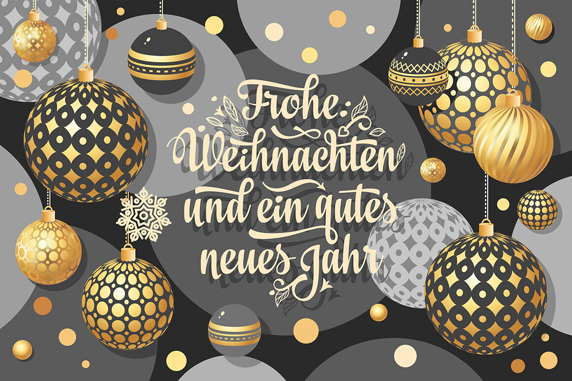 Frohe Weihnachten. Congratulations in German language. Christmas By